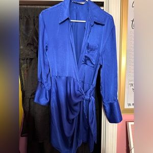 Zara Blue Silk Wrap Dress